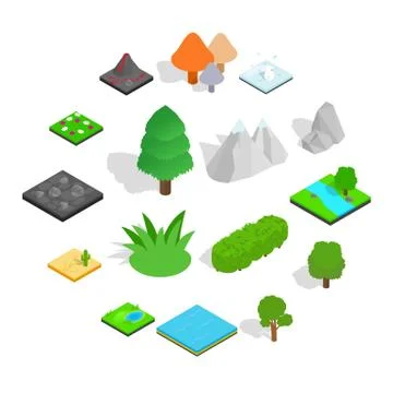 Landscape icons set, isometric 3d style Ilustração Stock