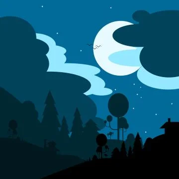 Landscape illustration night view Stock Illustration