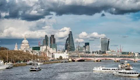 Landscape image view from Waterloo bridge along River Thames in London Stock Photos