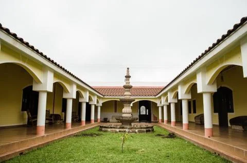 Landscape of the interior of a rustic hotel, cloudy landscape in the interior Stock Photos