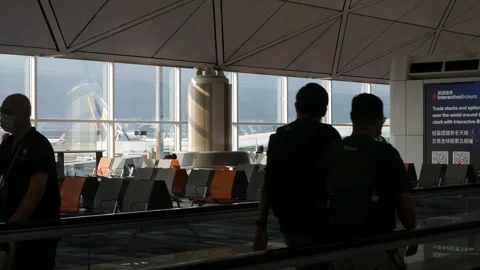 Landscape interior view while moving on escalator walkway inside Hong Kong .. Stock Footage 339571793