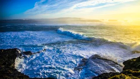 Landscape of the Irish cliffs at sunset Stock Photos