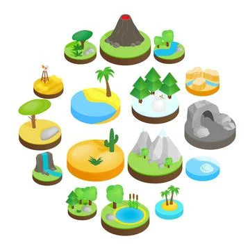 Landscape isometric 3d icons Stock Illustration