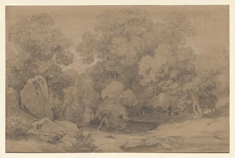 Landscape. James Baker Pyne (British, 1800-1870). Graphite and white chalk; Stock Illustration