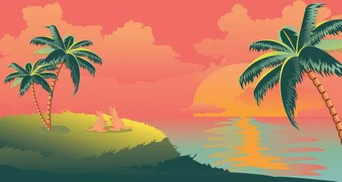 Landscape with kangaroo Stock Illustration