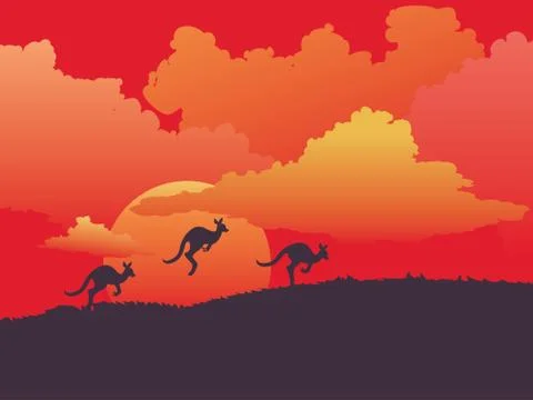 Landscape with kangaroo Stock Illustration