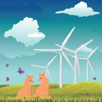 Landscape with kangaroo Stock Illustration