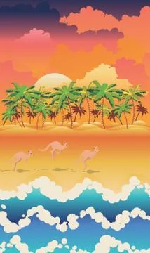 Landscape with kangaroo Stock Illustration