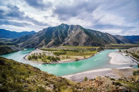 Landscape with the Katun River Stock Photos