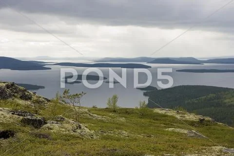 Landscape with a kind on lake Stock Photos