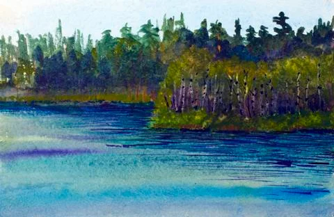 Landscape with lake Stock Illustration