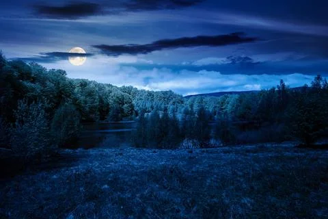 Landscape by the lake at night Stock-Fotos