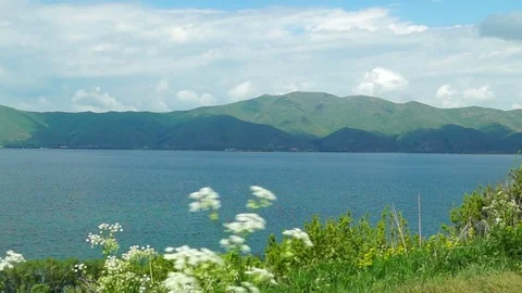 Landscape with the lake Sevan in Armenia Stock Footage 77395262