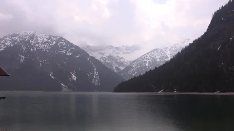 Landscape of the Lake, snow mountains in Austria Stock Footage