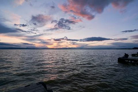 Landscape of a lake with storm clouds Stock Photos