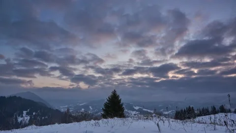 Landscape in the last light just after sunset, snowy landscape, Stock-Footage 146327778