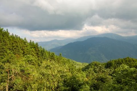 Landscape layers mountains in haze Stock Photos
