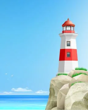 Landscape with a lighthouse on a background of the sea Stock Illustration