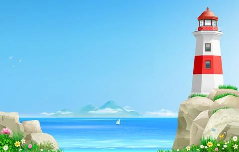 Landscape with lighthouse on background of the sea Stock-Illustration