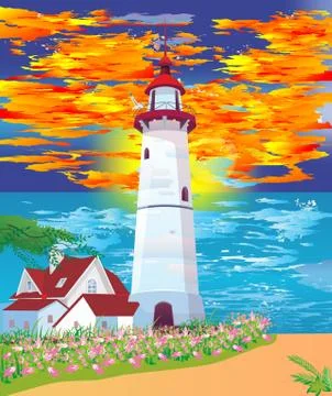 Landscape with lighthouse Illustrazione stock