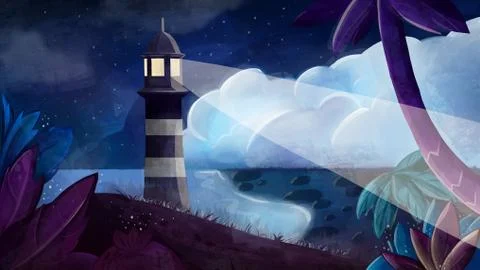 Landscape with lighthouse illustration. Stock Illustration