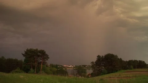 Landscape with lightning and thunderstorm Stock Footage 40645230