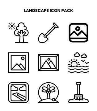 Landscape Line Bundle Icons Pack Stock Illustration