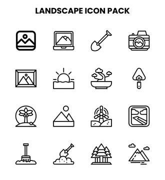 Landscape Line Bundle Icons Pack Stock Illustration