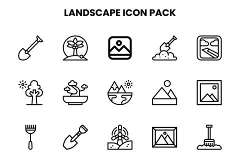 Landscape Line Graphics Icons Pack Stock Illustration