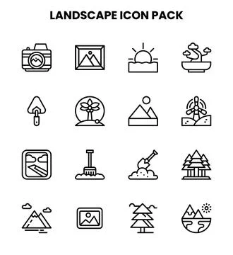 Landscape Line Graphics Icons Pack Stock Illustration