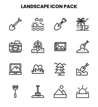 Landscape Line Icons Pack Stock Illustration