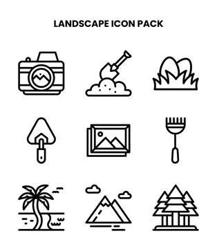 Landscape Line Vector Icons Pack Stock Illustration
