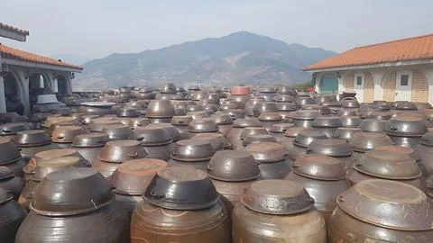 A landscape with lots of jars. Stock Photos