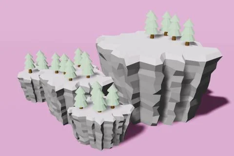 Landscape low poly 3D rendering background mountain adventure relax concept b Stock Illustration