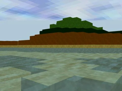 Landscape made of pixel squares with large water area Stock Illustration