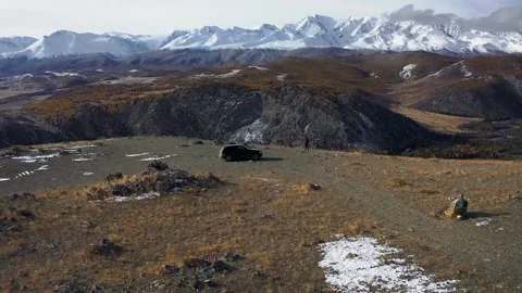 Landscape with a man on a background of mountains Stock Footage 220034179