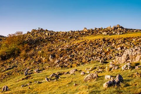 Landscape of Many Rocks and Stones on The Grassy Field in Shikoku Karst Stock Photos