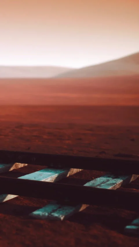 Landscape on Mars with a rover and distant mountains during sunset Stock Footage 346672443