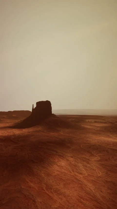 Landscape of Mars showing rocky structure and red soil under cloudy sky Stock Footage 335690554