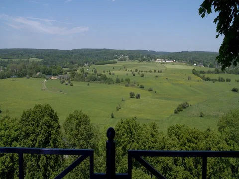 Landscape with meadows, Semois river and woods in the Ardennes, Belgium Stock Footage 76236239