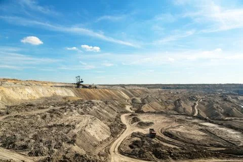 Landscape with mine machine Stock Photos