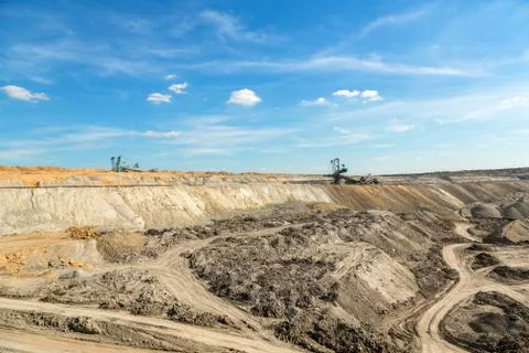 Landscape with mine machine Stock Photos