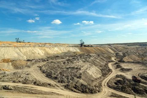 Landscape with mine machine Stock Photos