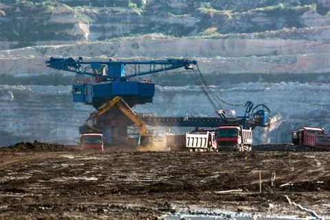 Landscape with mine machine Stock Photos