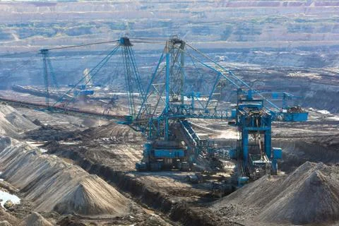 Landscape with mine machine Stock Photos