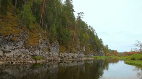 Landscape mirror river rocks Stock Footage 48815112