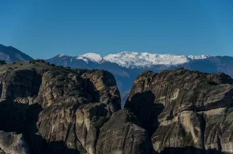 Landscape with monasteries and rock formations in Meteora, Greece. Foto stock