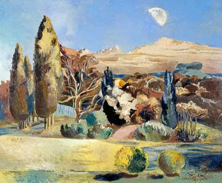 Landscape of the Moon's First Quarter (1943) painting in high resolution by.. Stock Illustration