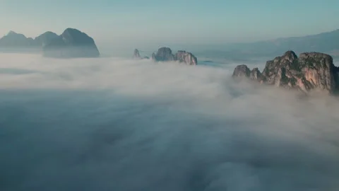 Landscape of Morning Mist with Mountain Layer at Meuang Feuang Stock Footage 269487352