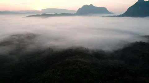 Landscape of Morning Mist with Mountain Layer at Doi Luang Chiang Dao Stock Footage 269487385